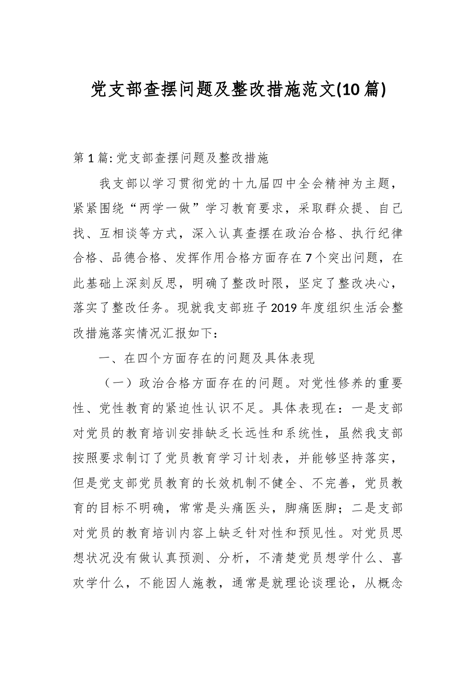 (10篇)党支部查摆问题及整改措施范文.docx_第1页