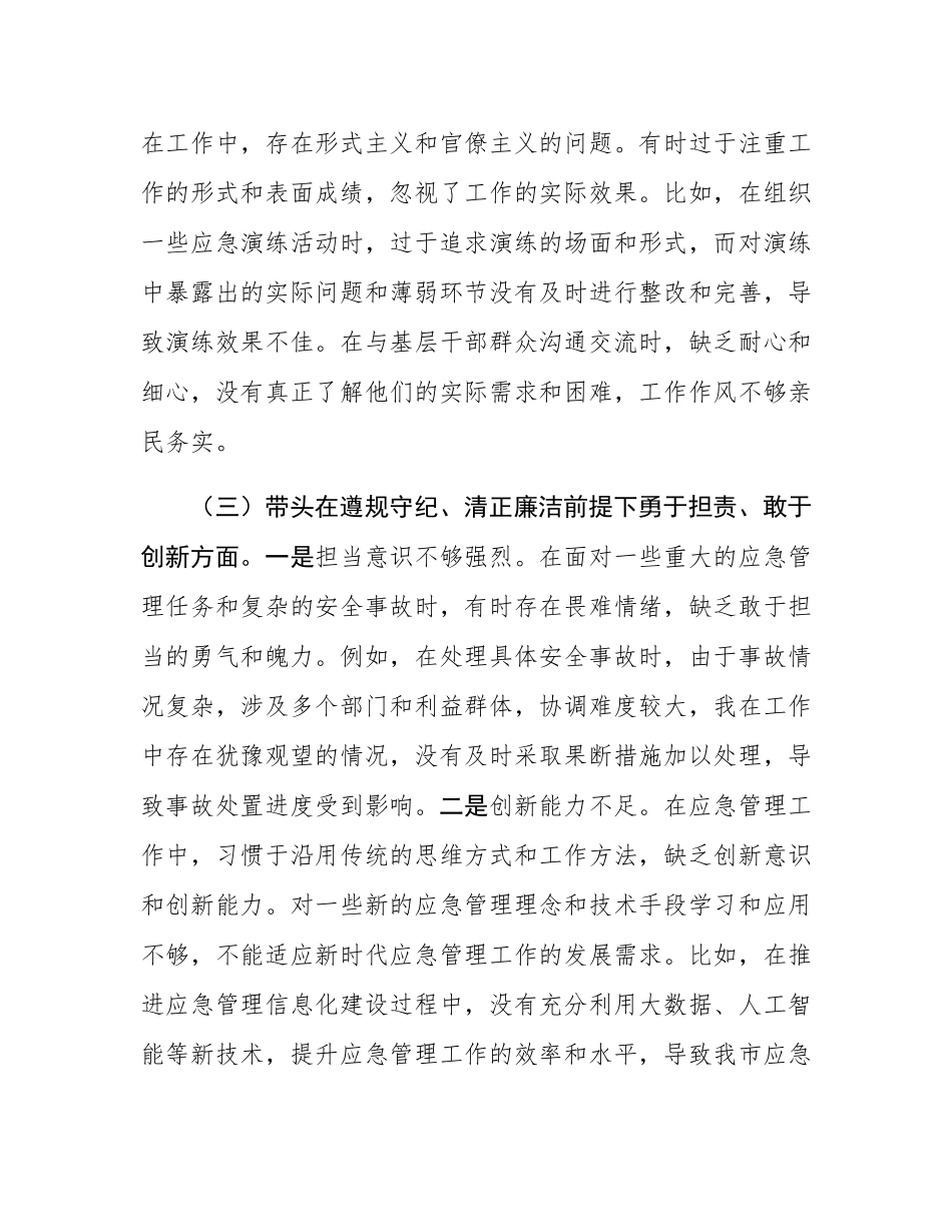 市应急管理局副书记2024年民主SH会个人对照检查发言材料.docx_第3页
