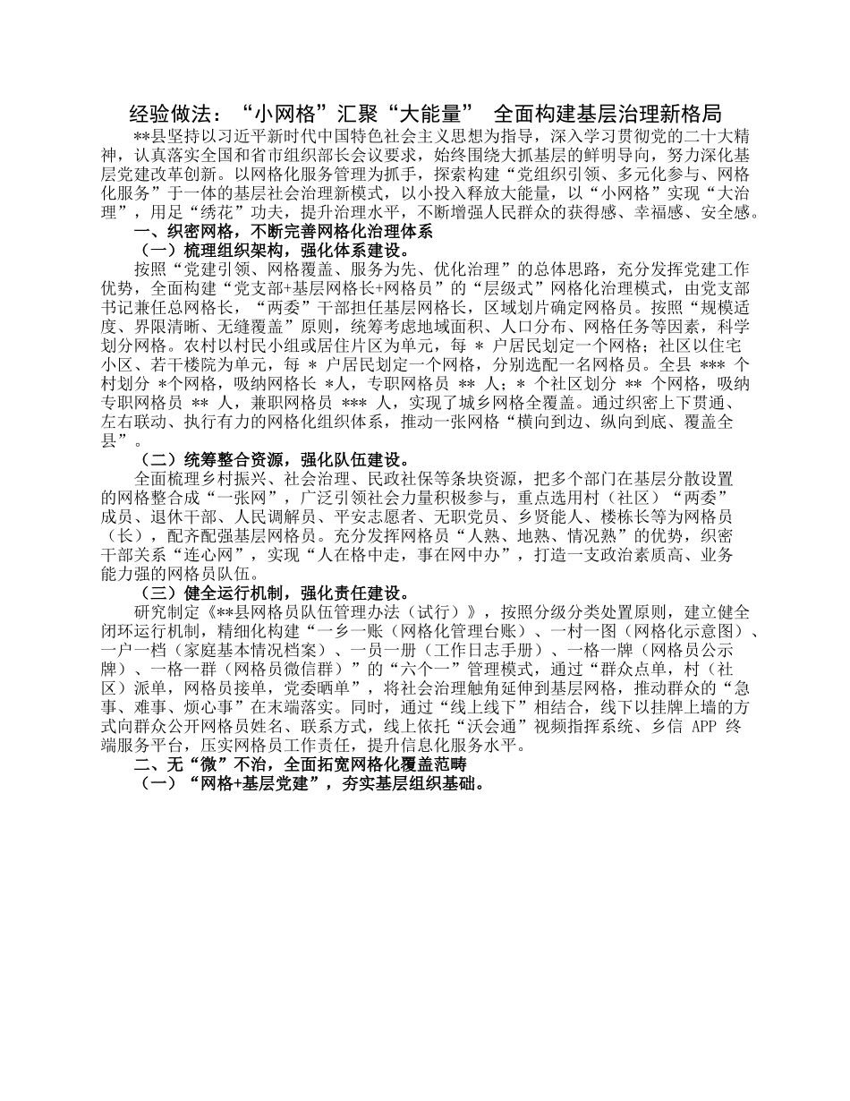 经验做法：“小网格”汇聚“大能量”全面构建基层治理新格局.docx_第1页