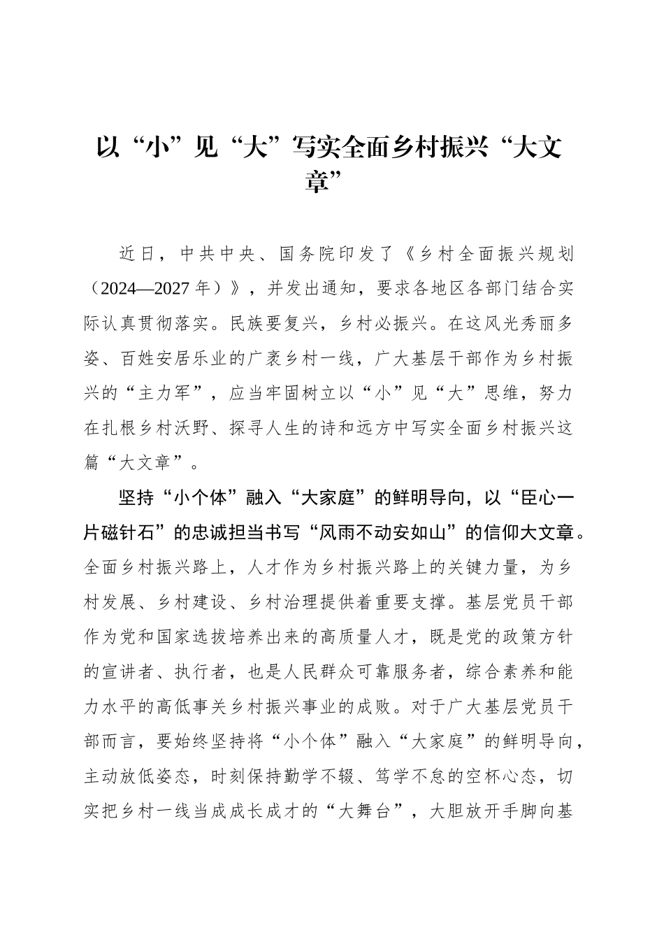 以“小”见“大”写实全面乡村振兴“大文章”.docx_第1页