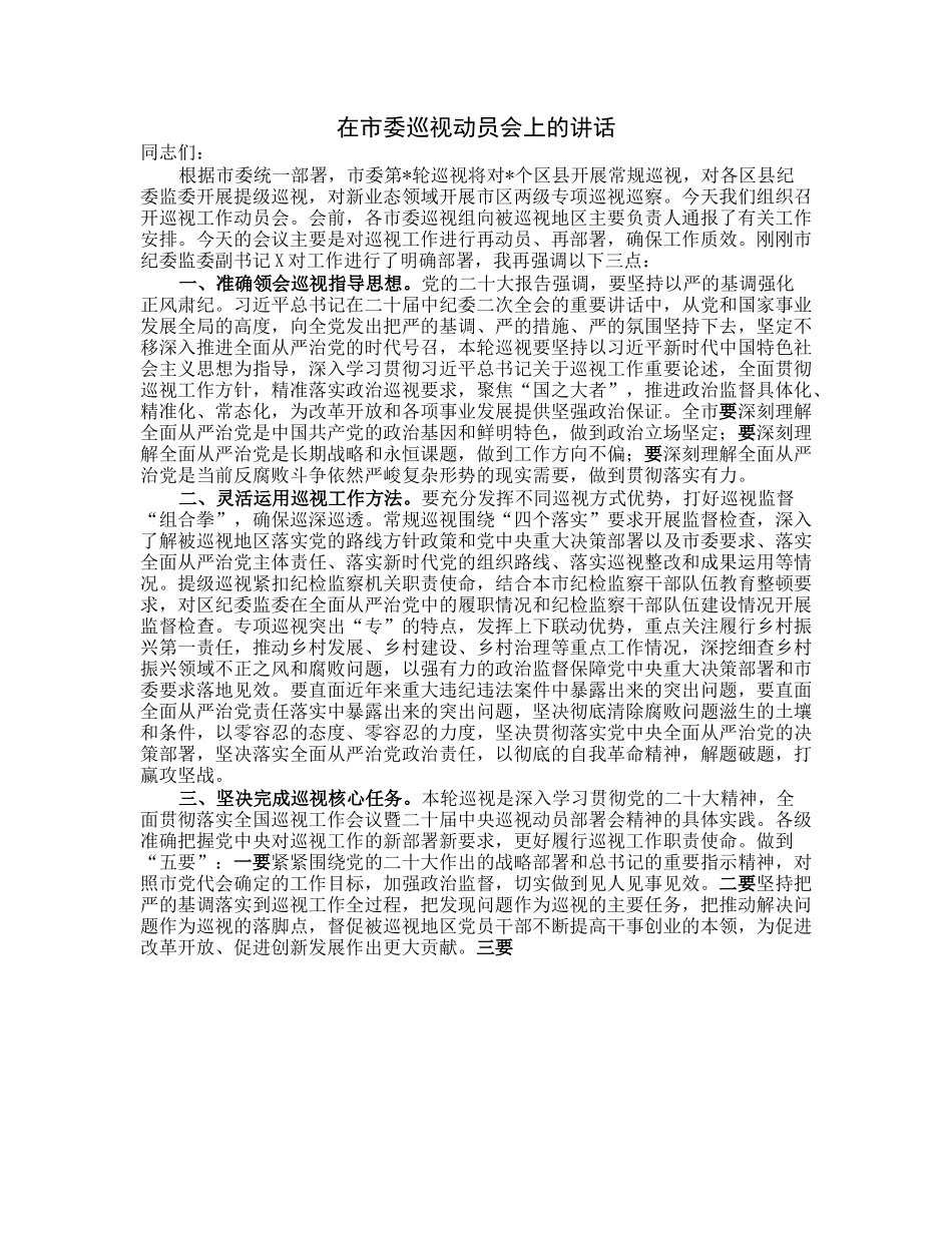 在市委巡视动员会上的讲话.docx_第1页