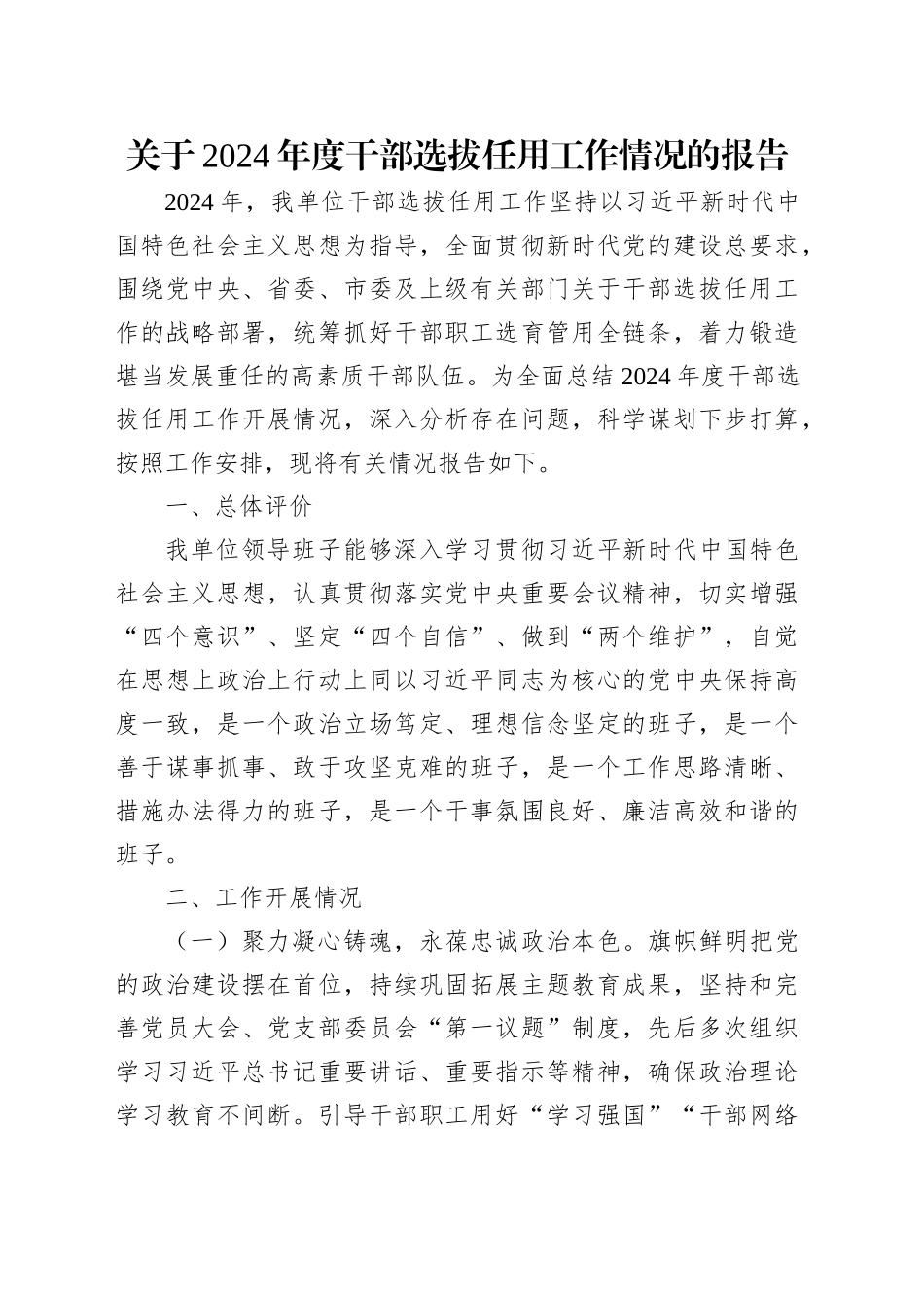 关于2024年度干部选拔任用工作情况的报告.docx_第1页