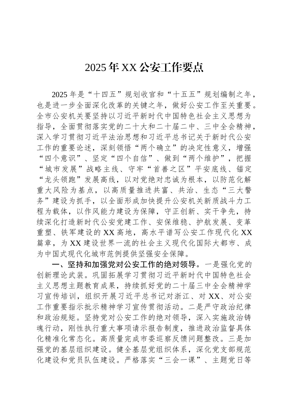 2025年XX公安工作要点.docx_第1页