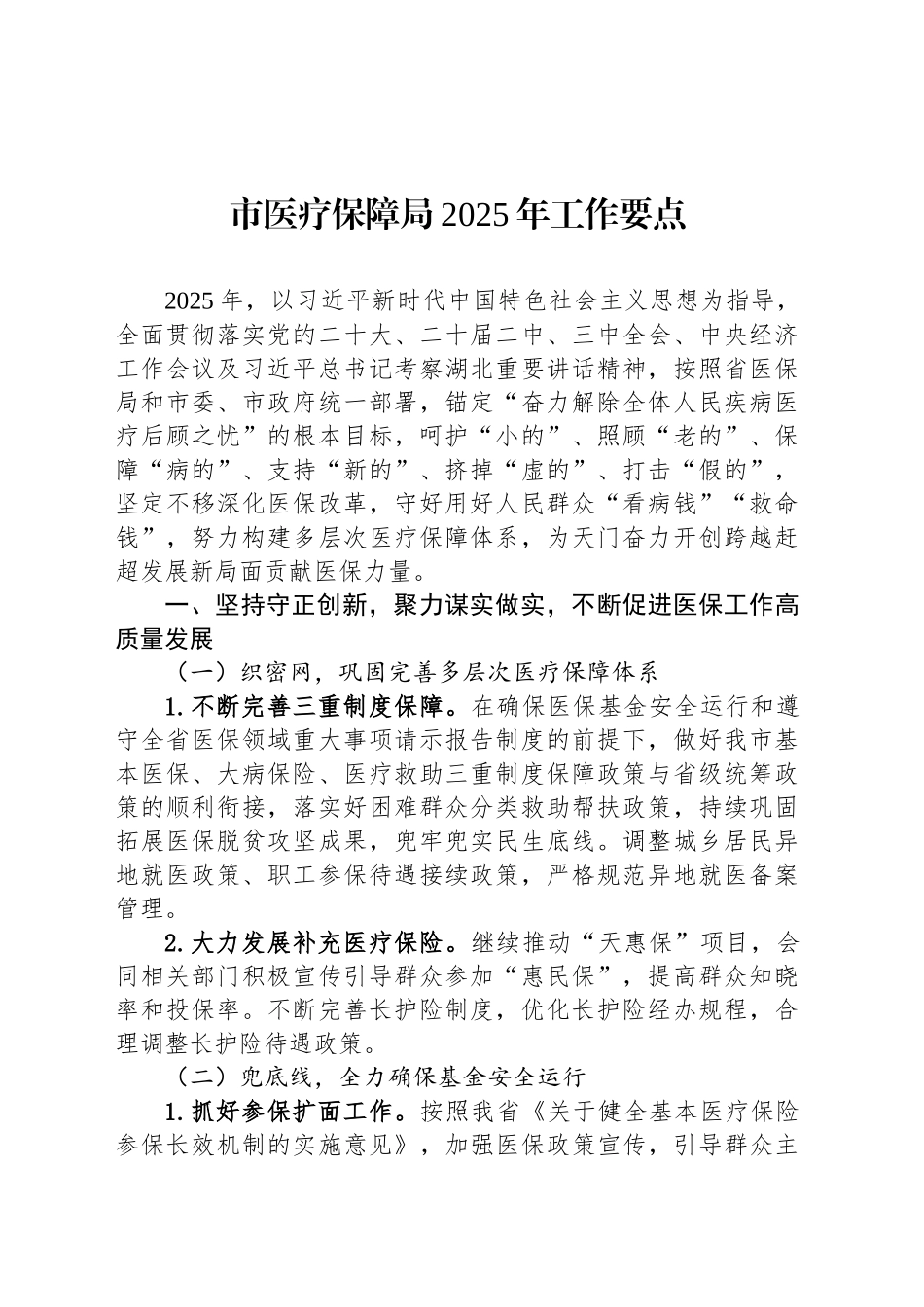 市医疗保障局2025年工作要点.docx_第1页