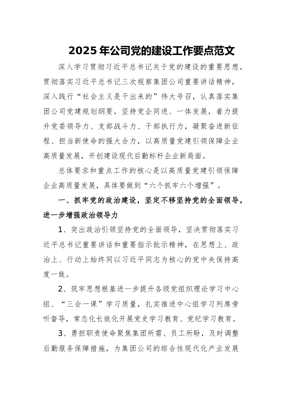 2025年公司党的建设工作要点范文.docx_第1页