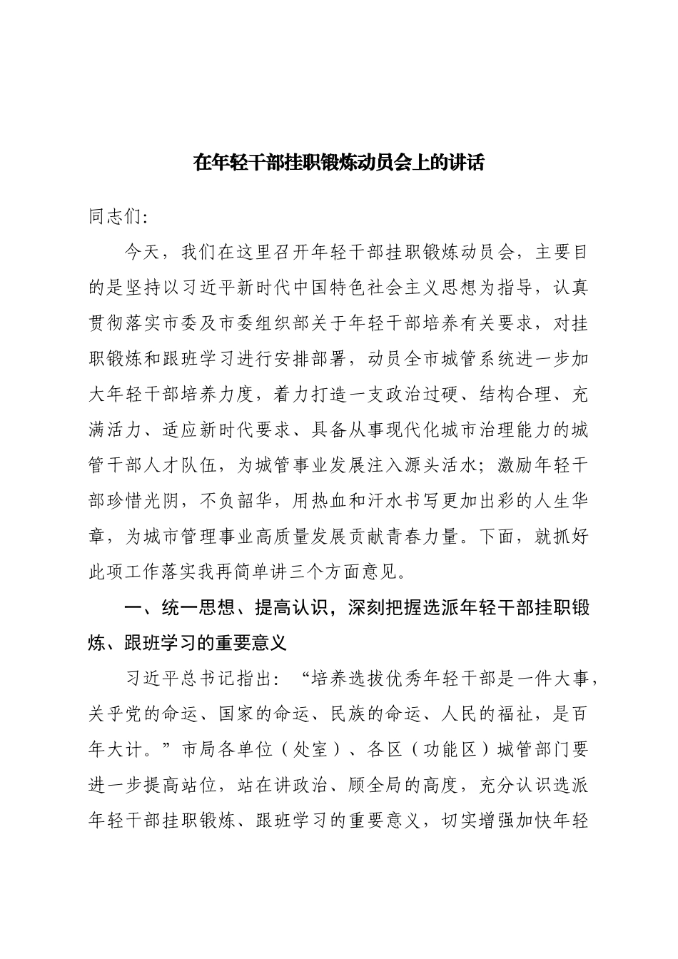 在年轻干部挂职锻炼动员会上的讲话.doc_第1页