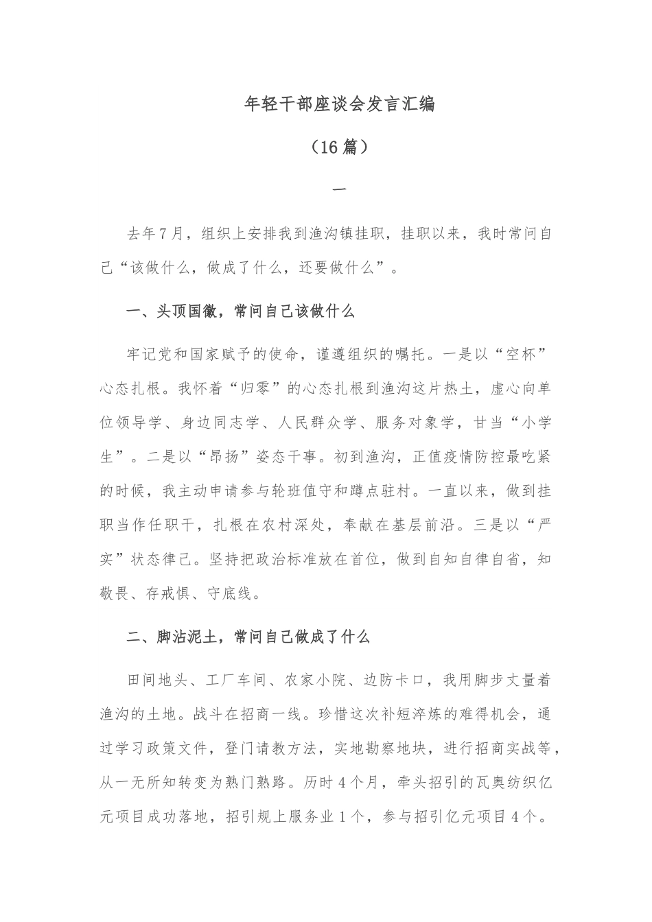 （16篇）年轻干部座谈会发言汇编.docx_第1页