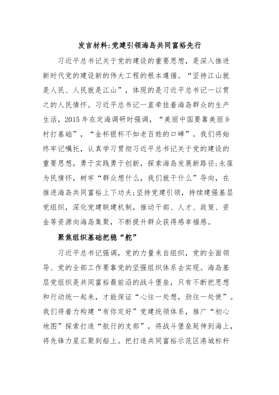 发言材料党建引领海岛共同富裕先行.docx_第1页