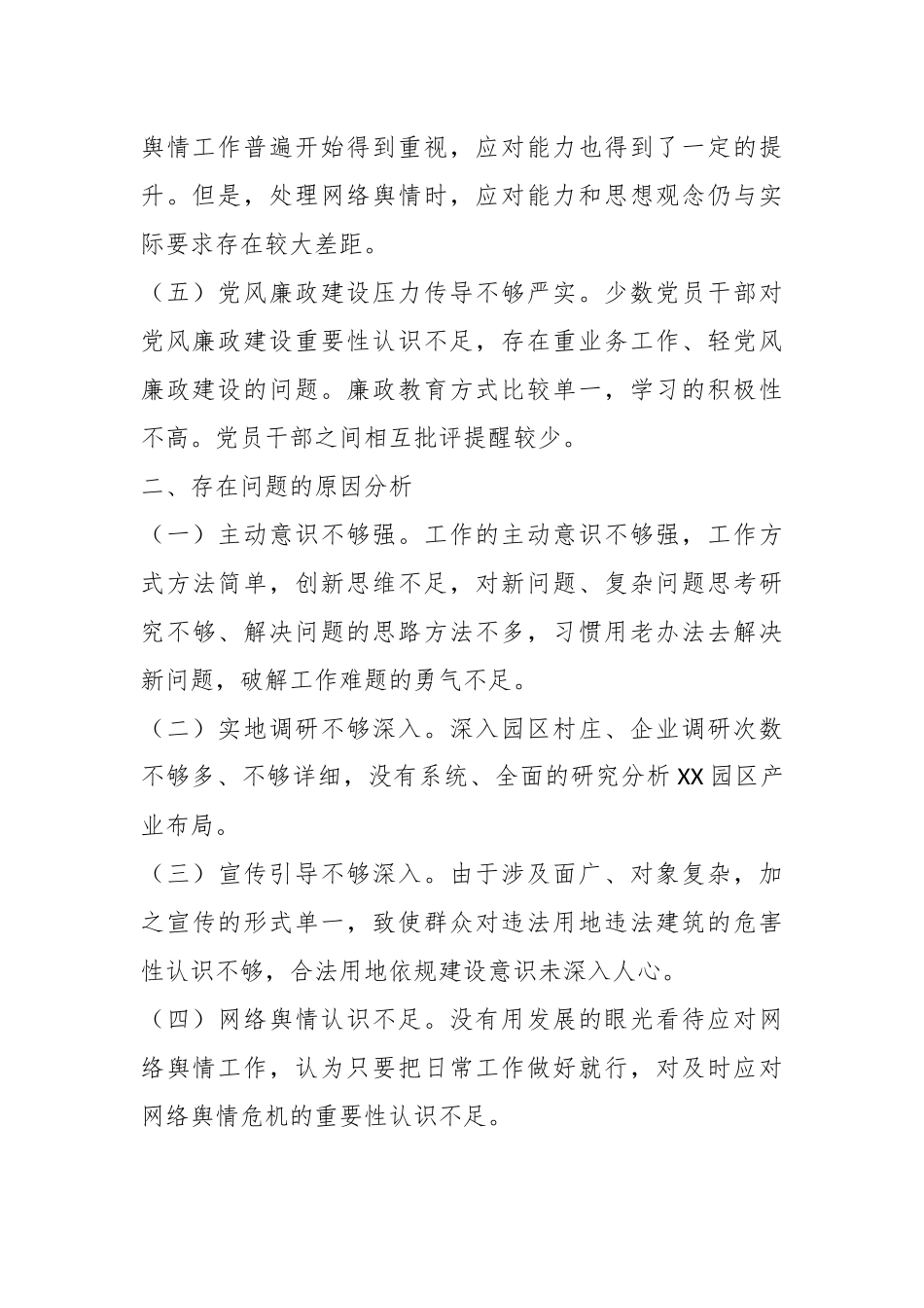 XX园区负责人落实市委巡察组反馈意见整改专题民主生活会发言提纲.docx_第3页