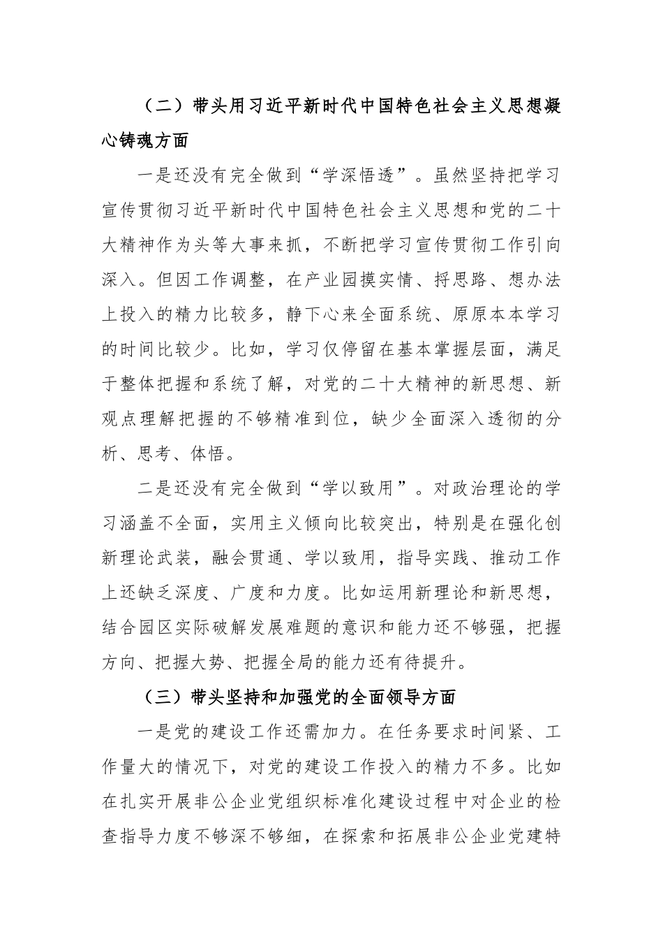 2022年园区民主生活会领导个人对照检查材料.docx_第3页