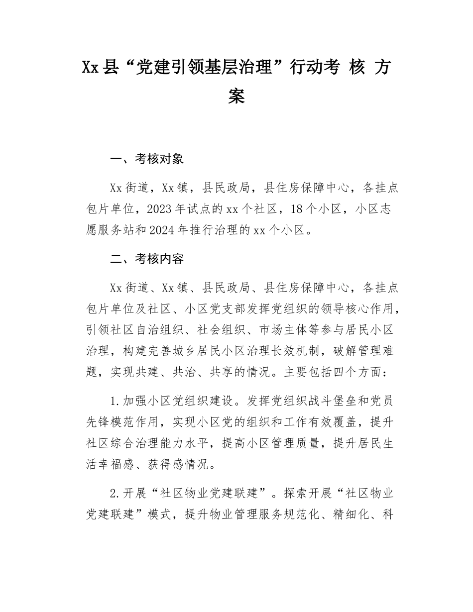 Xx县“党建引领基层治理”行动考核方案.docx_第1页