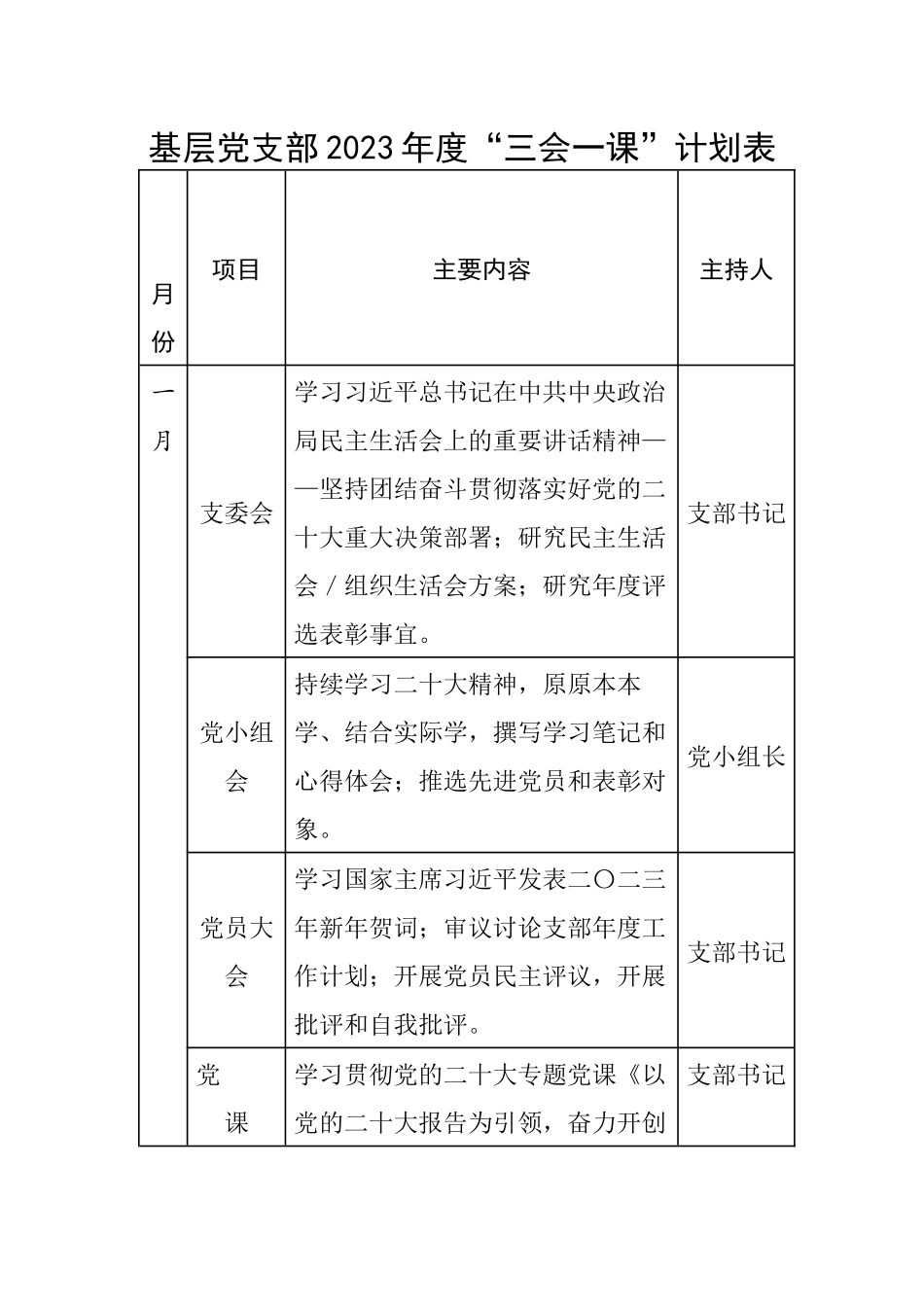 基层党支部2023年度“三会一课”计划表.docx_第1页