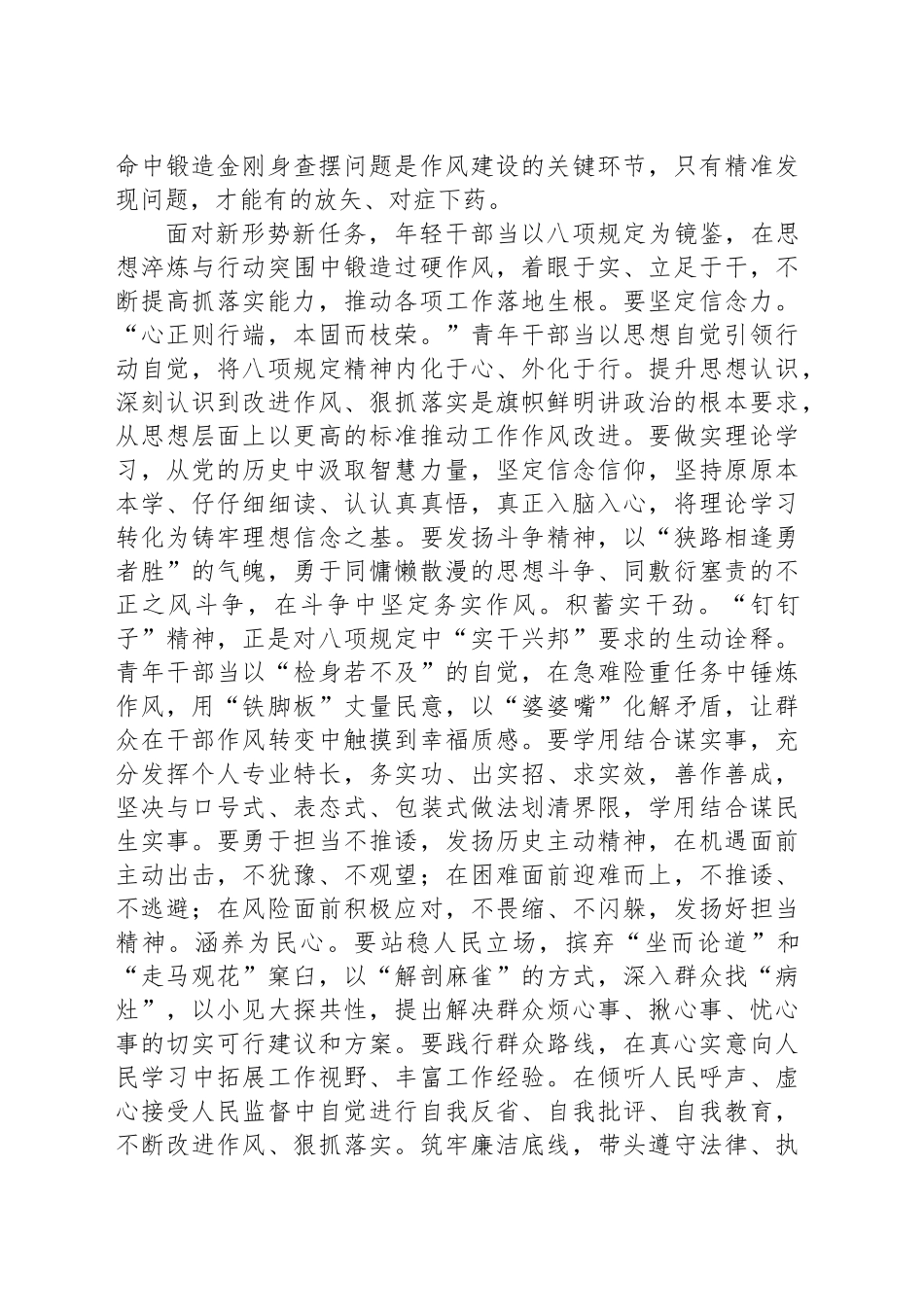 新提拔青年干部深入贯彻中八规精神学习教育心得体会：擦亮清廉底色淬炼担当铁肩.docx_第3页