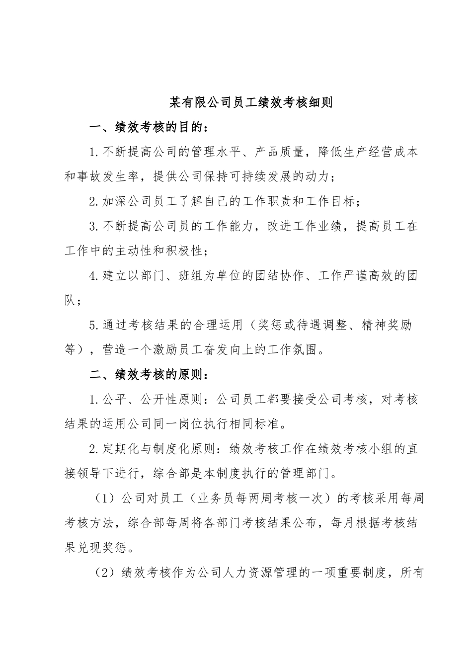 某有限公司员工绩效考核细则.docx_第1页
