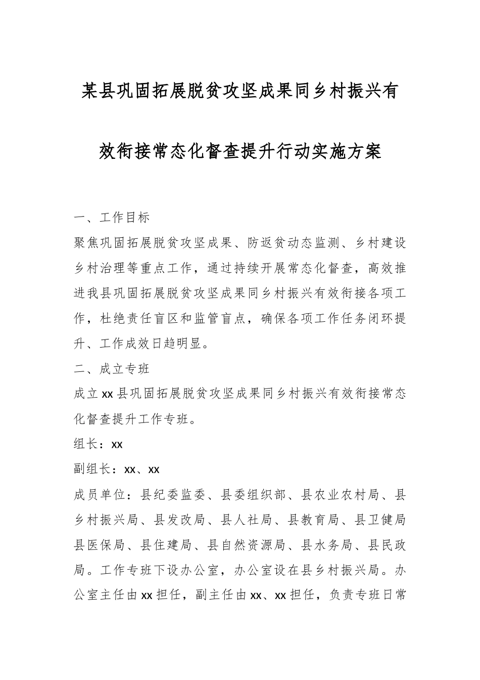 某县巩固拓展脱贫攻坚成果同乡村振兴有效衔接常态化督查提升行动实施方案.docx_第1页