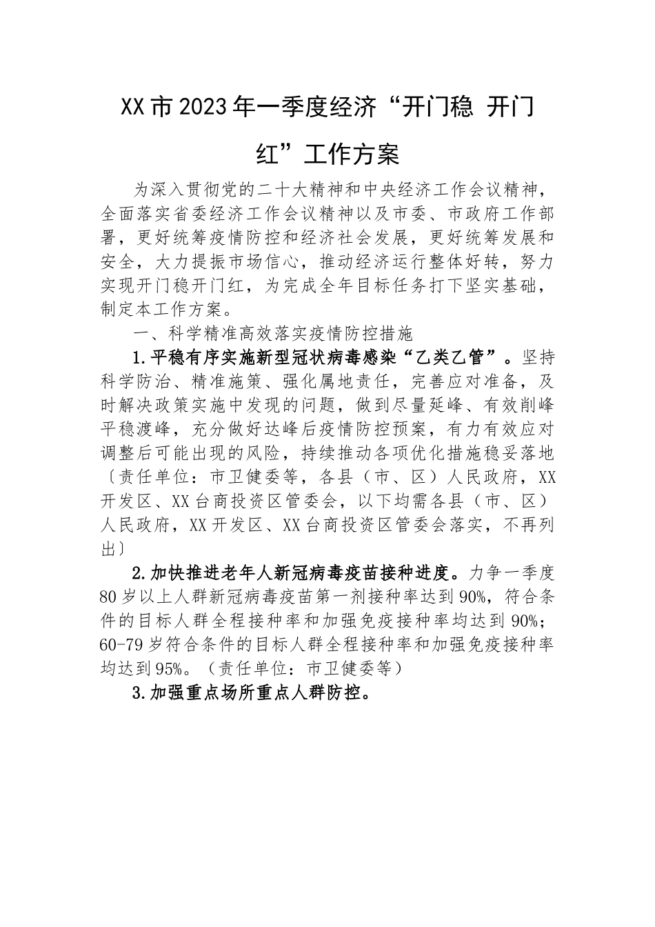 市2023年一季度经济“开门稳 开门红”工作方案.docx_第1页