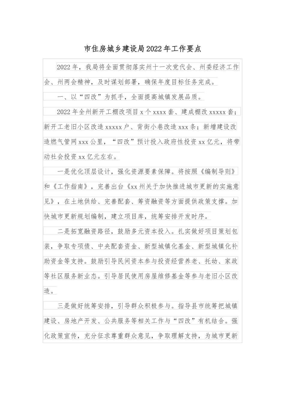 市住房城乡建设局2022年工作要点.docx_第1页