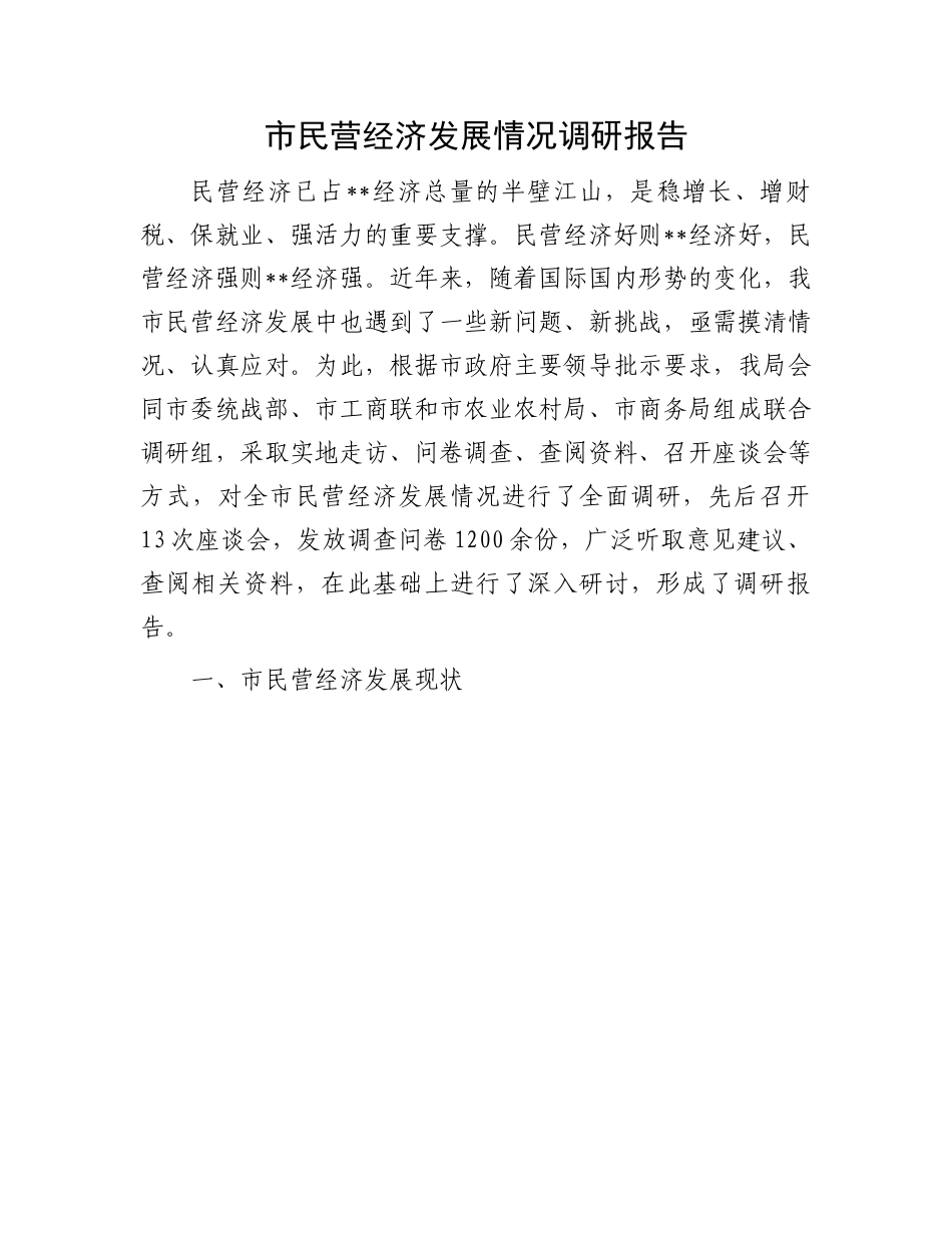 关于市民营经济发展情况调研报告.docx_第1页