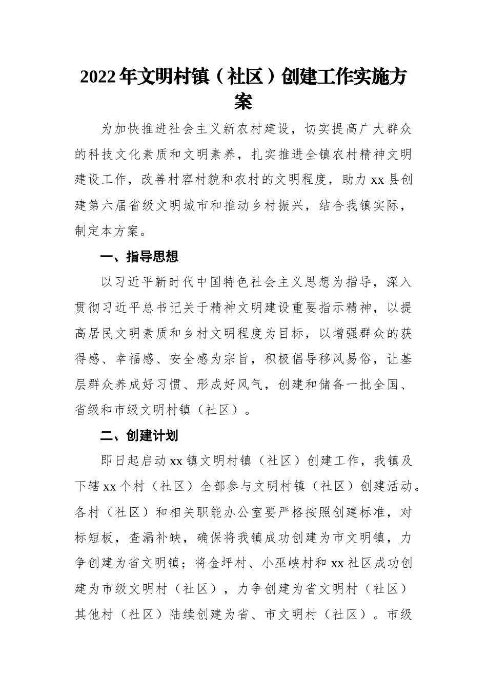 2022年文明村镇（社区）创建工作实施方案.docx_第1页