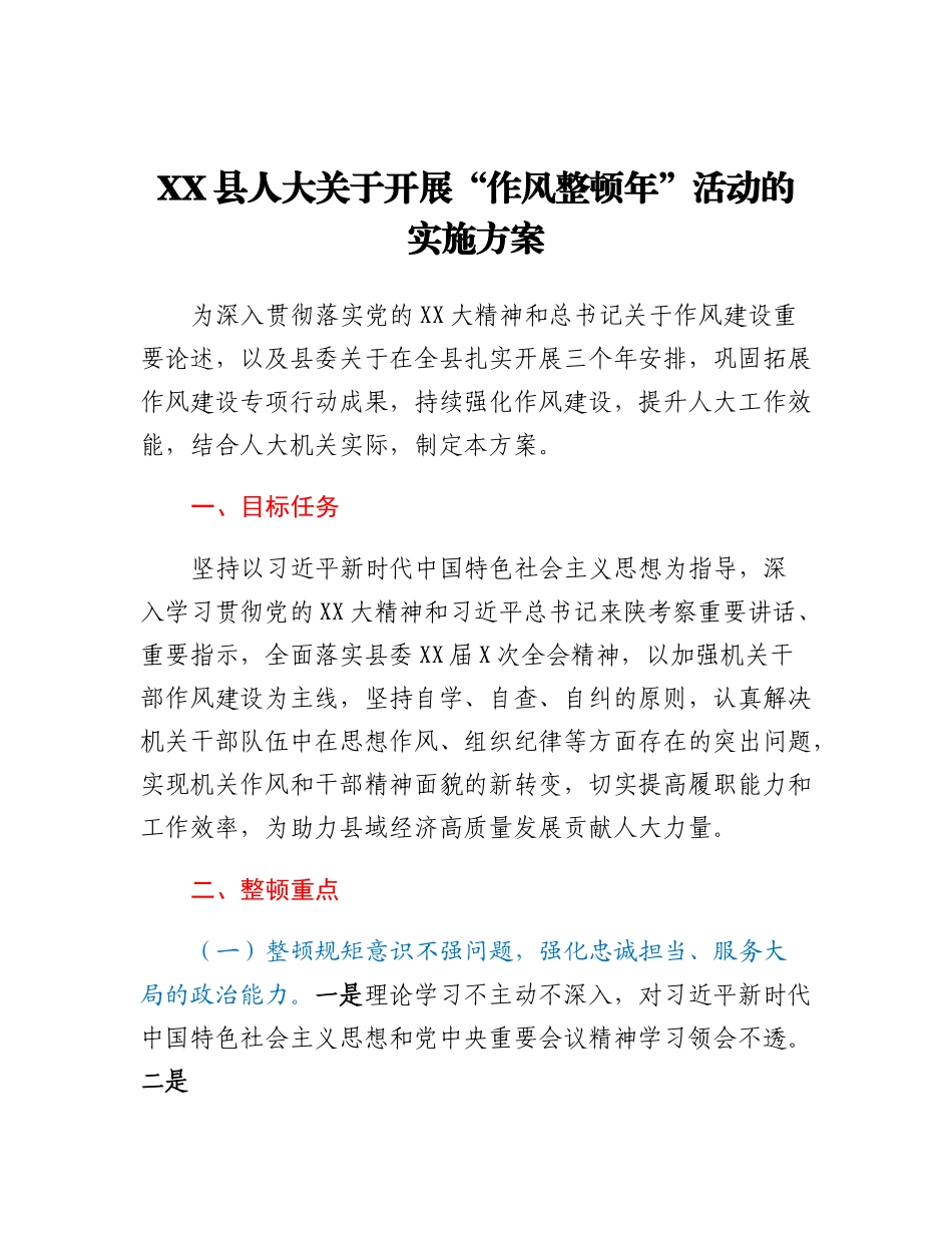 20230317：XX县人大关于开展作风整顿年活动的实施方案.docx_第1页