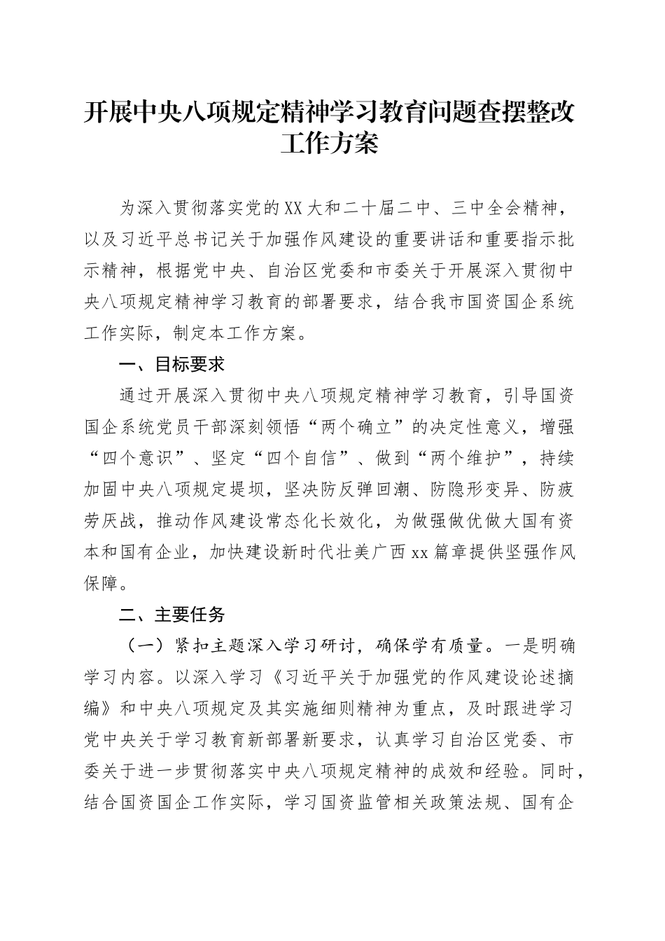 开展深入贯彻中八规精神学习教育问题查摆整改工作方案.docx_第1页