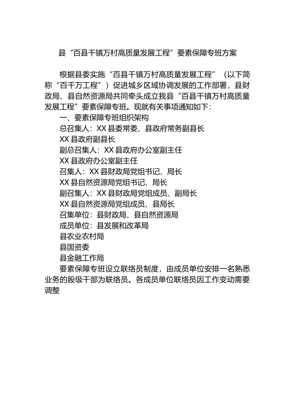 县“百县千镇万村高质量发展工程”要素保障专班方案.docx_第1页