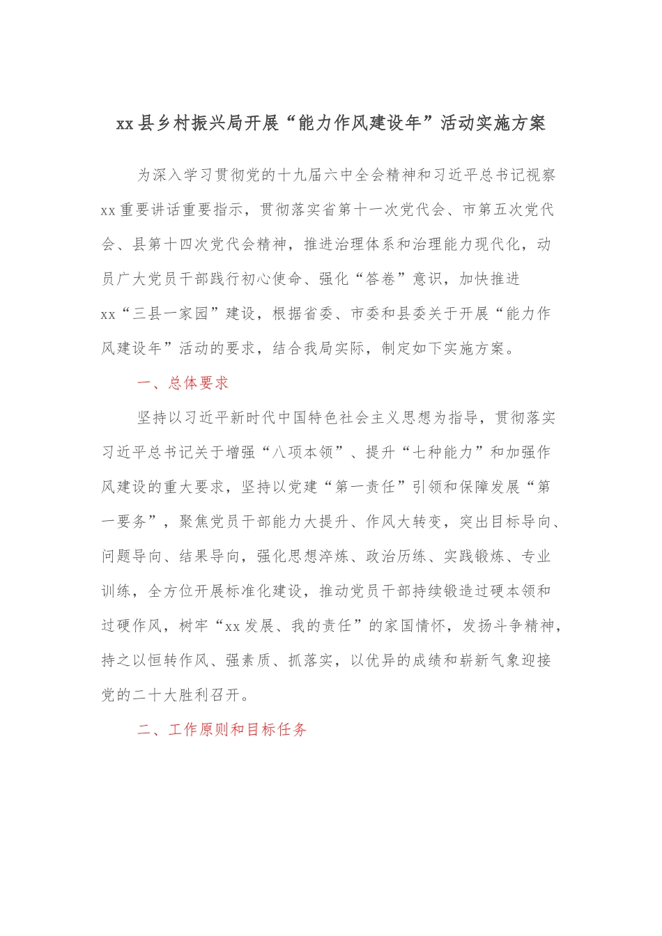xx县乡村振兴局开展“能力作风建设年”活动实施方案.docx_第1页