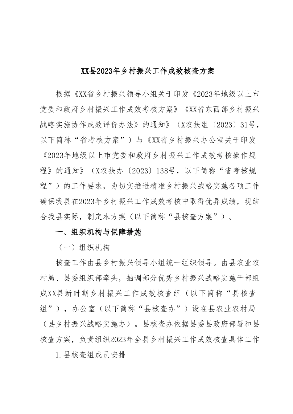 XX县2023年乡村振兴工作成效核查方案.docx_第1页
