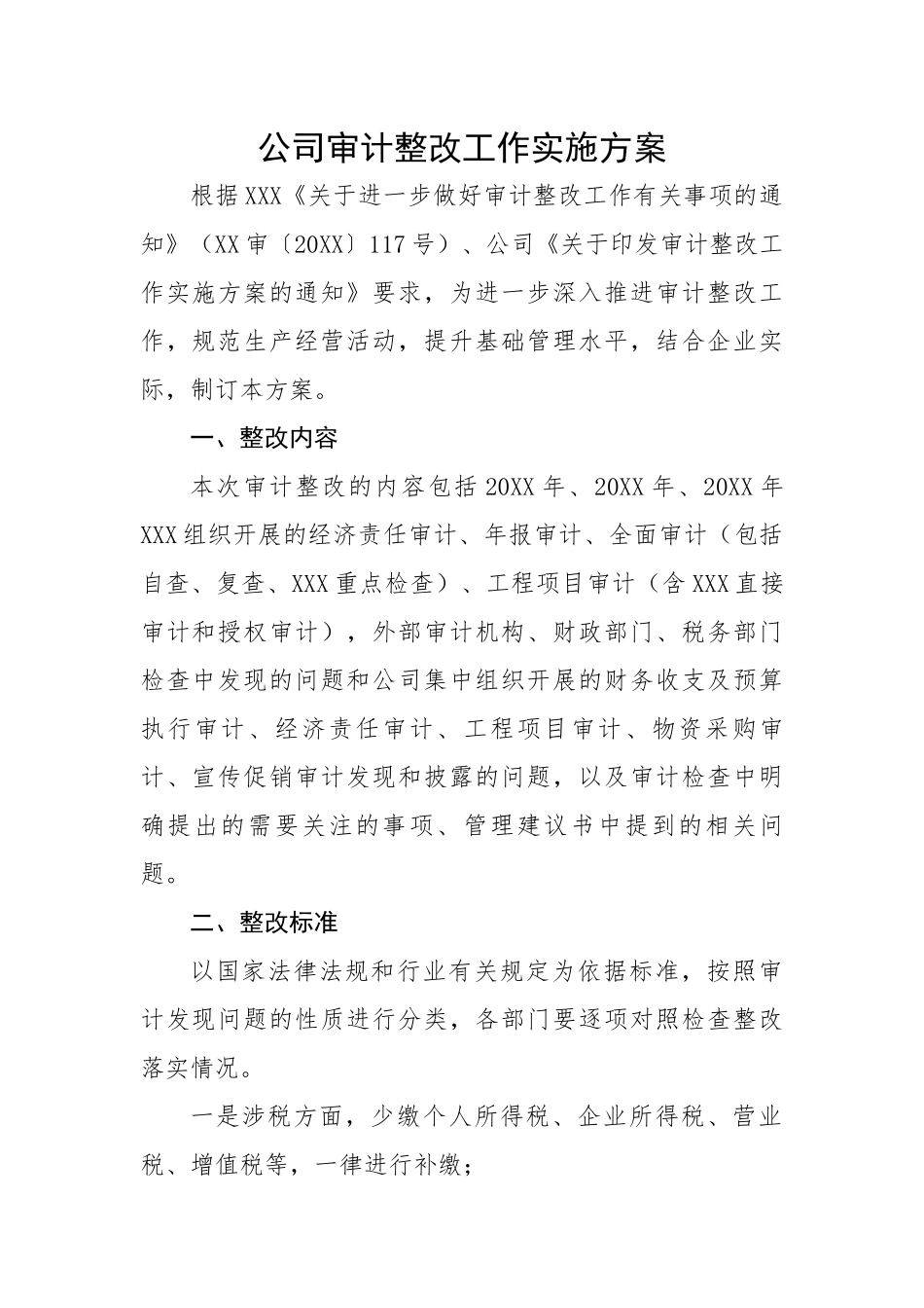 公司审计整改工作实施方案.docx_第1页