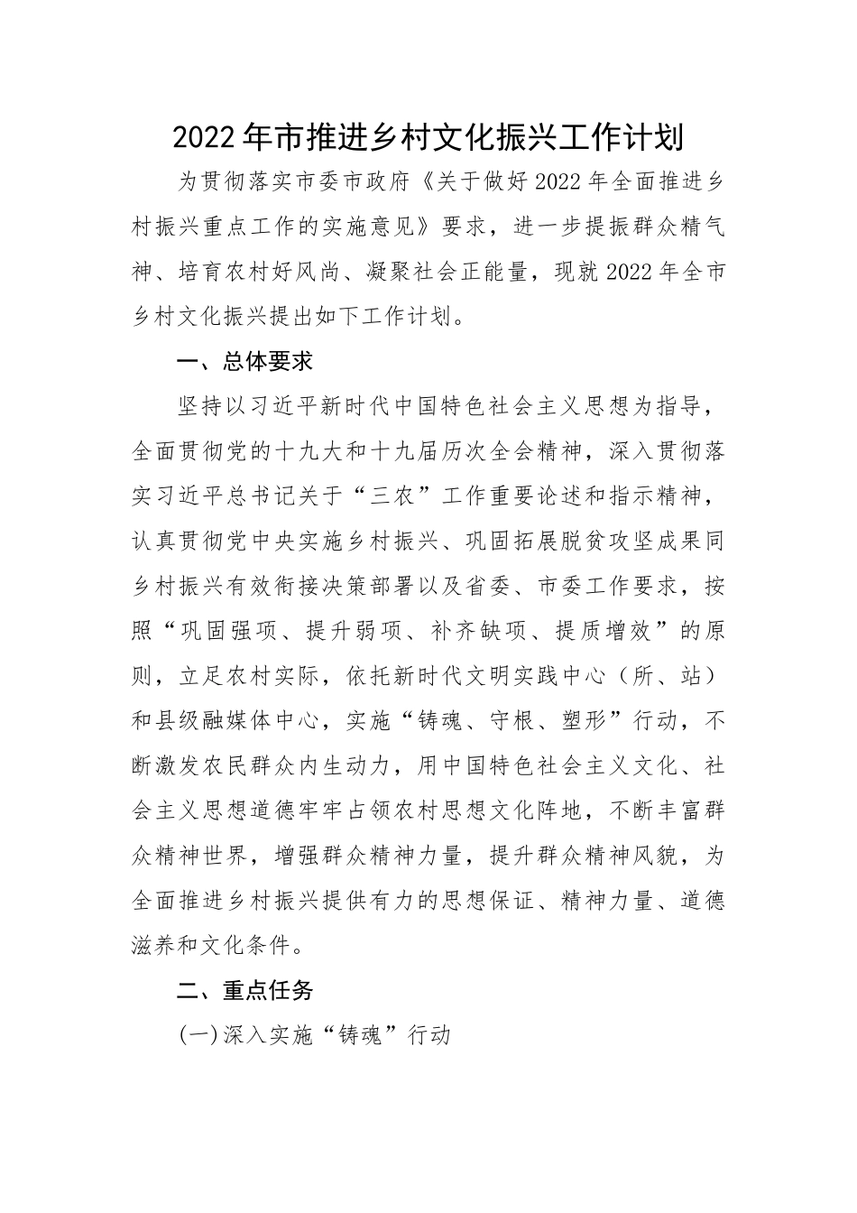 202X年市推进乡村文化振兴工作计划.docx_第1页