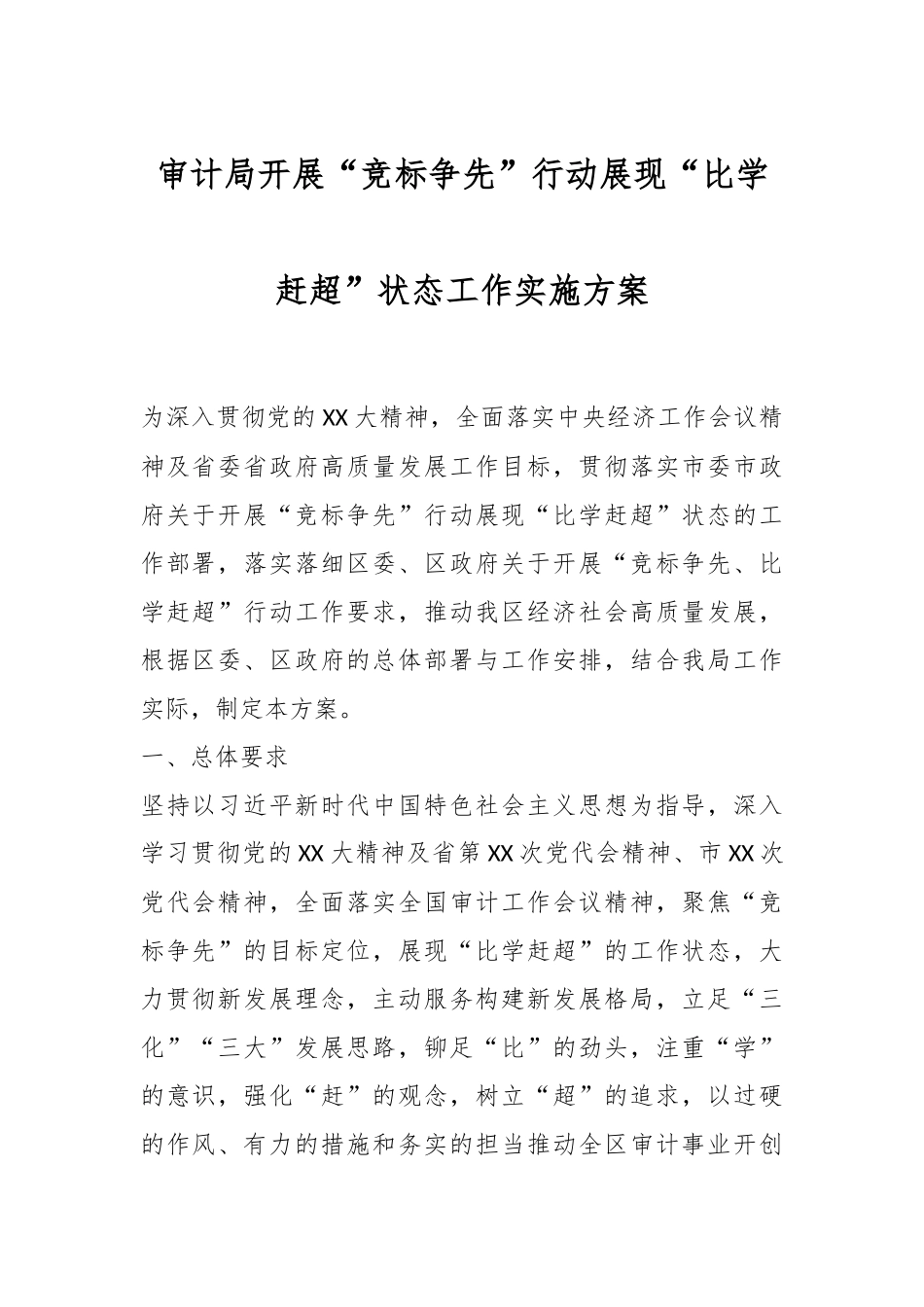 审计局开展“竞标争先”行动展现“比学赶超”状态工作实施方案.docx_第1页