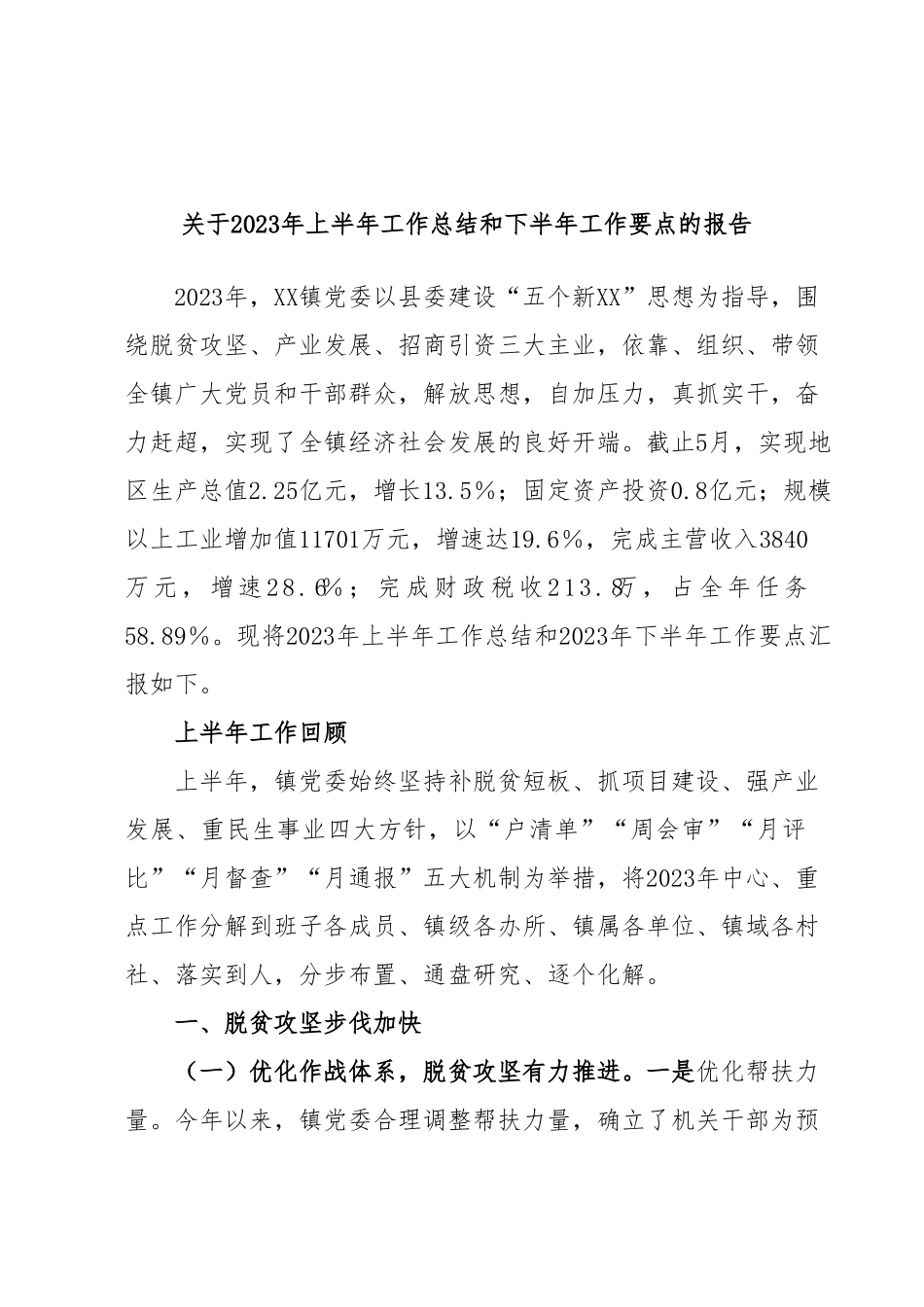 关于2023年上半年工作总结和下半年工作要点的报告.docx_第1页