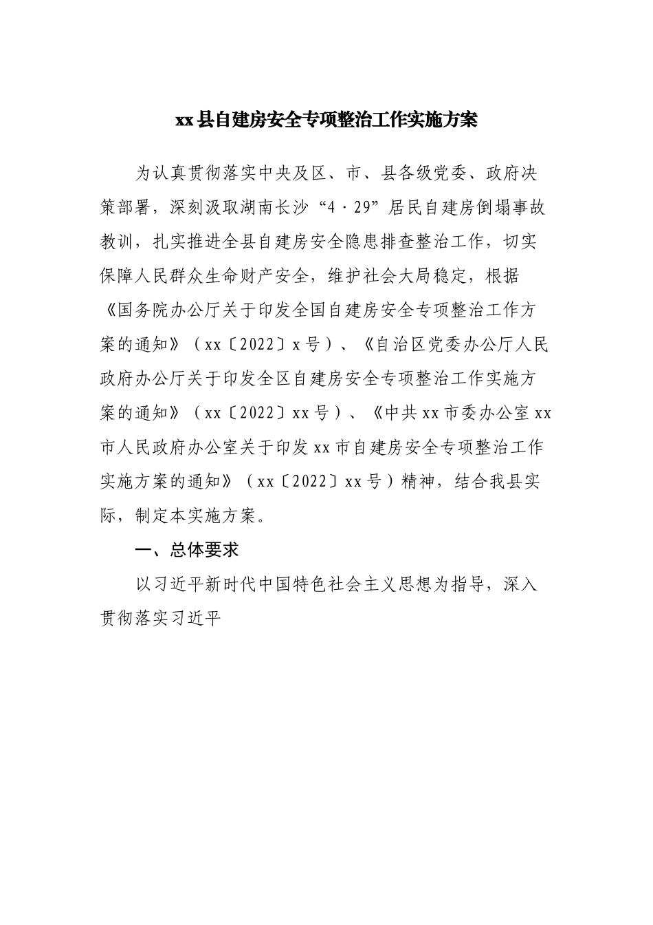 自建房安全专项整治工作实施方案.docx_第1页