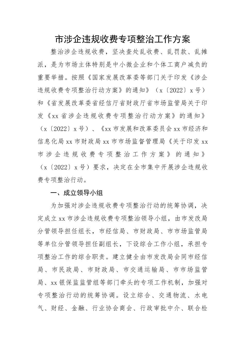 市涉企违规收费专项整治工作方案.docx_第1页