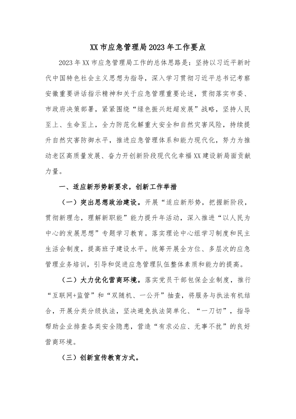 XX市应急管理局2023年工作要点.docx_第1页