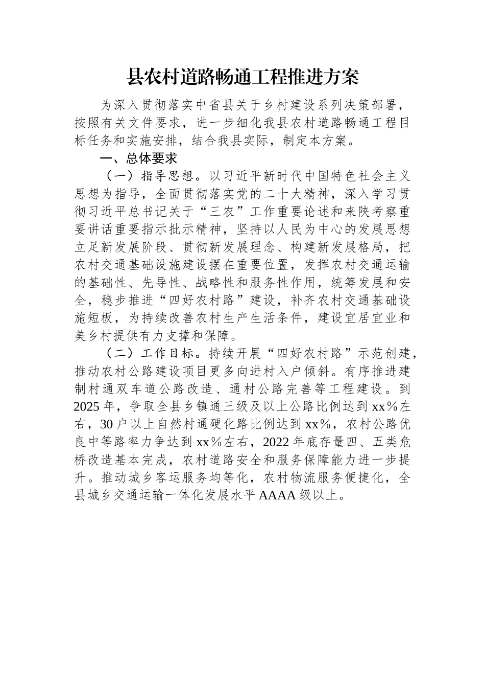 县农村道路畅通工程推进方案.docx_第1页