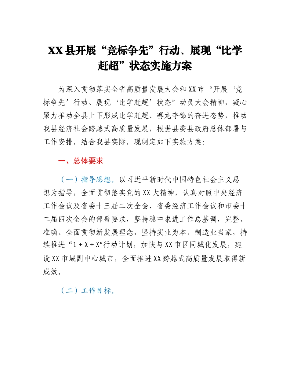 XX县开展竞标争先行动、展现比学赶超状态实施方案.docx_第1页