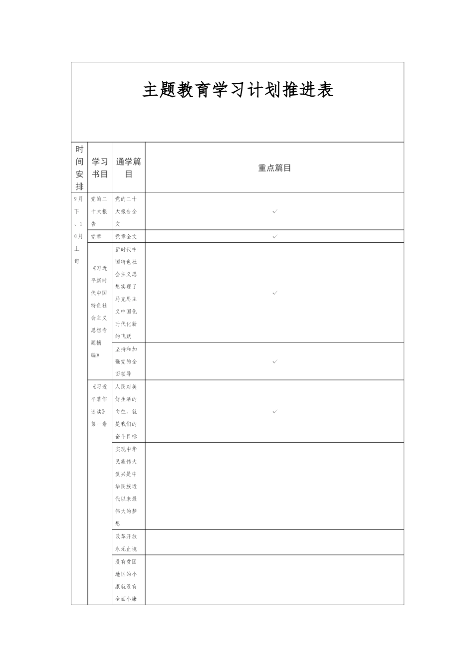 2023主题教育学习计划推进表.docx_第1页