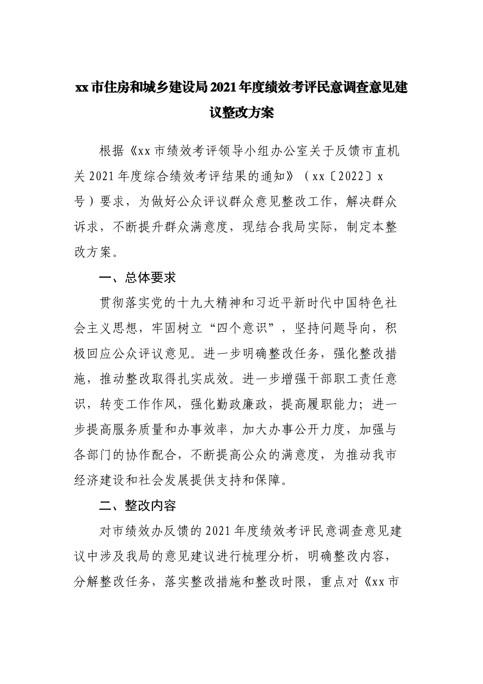 局2021年度绩效考评民意调查意见建议整改方案.docx_第1页