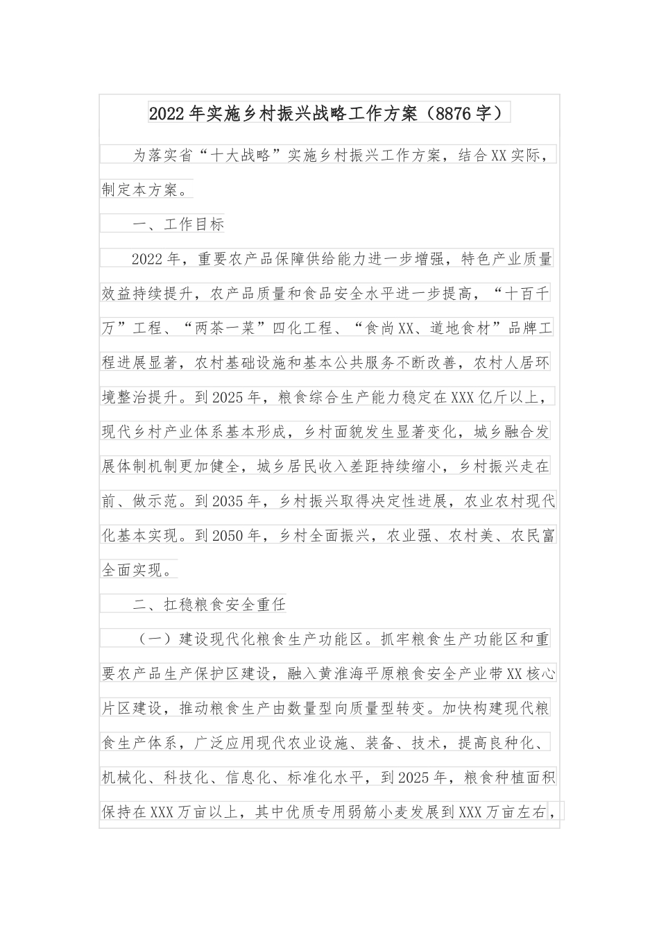 2022年实施乡村振兴战略工作方案（8876字）.docx_第1页