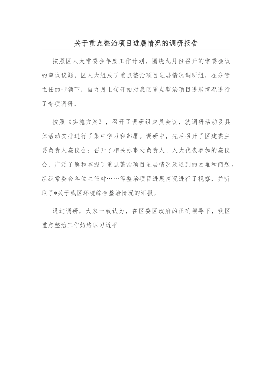 关于重点整治项目进展情况的调研报告.docx_第1页