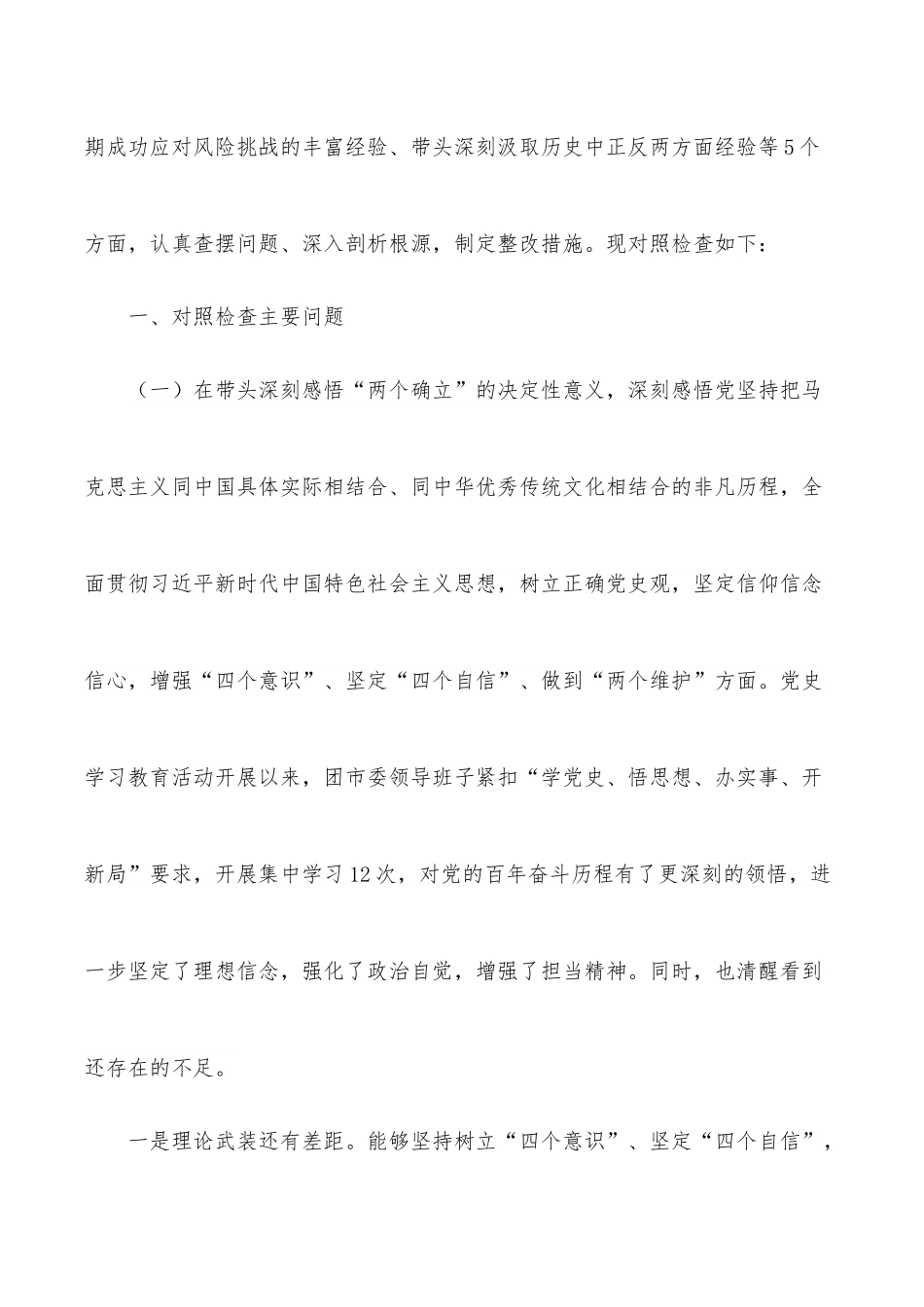 团市委领导班子2022年专题民主生活会对照检查材料.docx_第2页