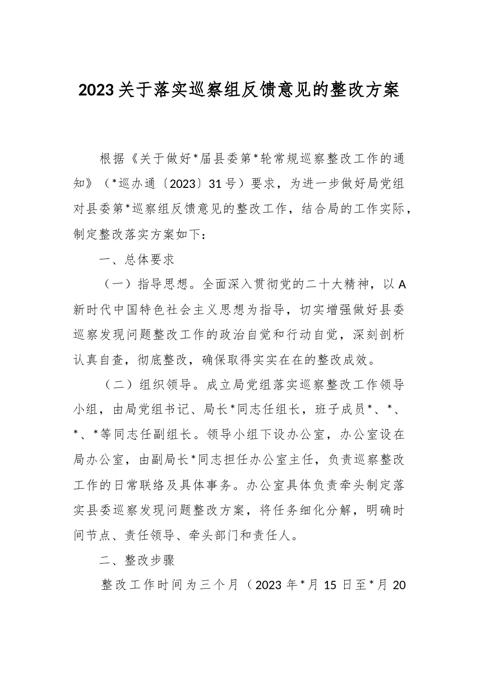 2023关于落实巡察组反馈意见的整改方案.docx_第1页