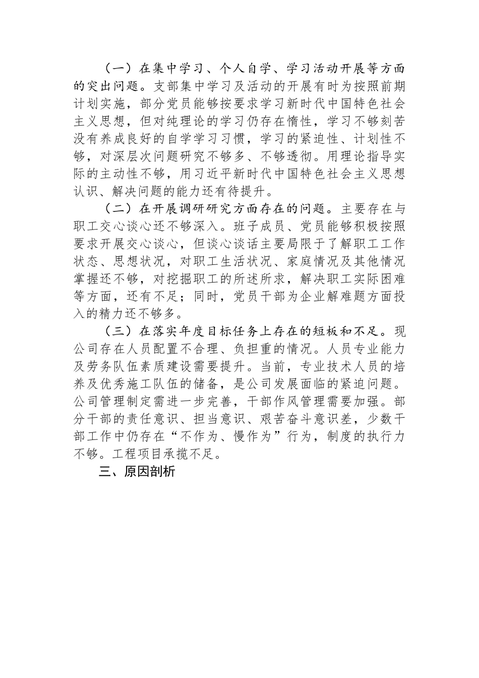 公司支部主题教育组织生活会班子对照检查材料.docx_第3页