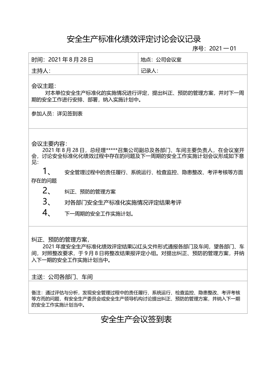 安全生产标准化绩效评定讨论会议记录.docx_第1页
