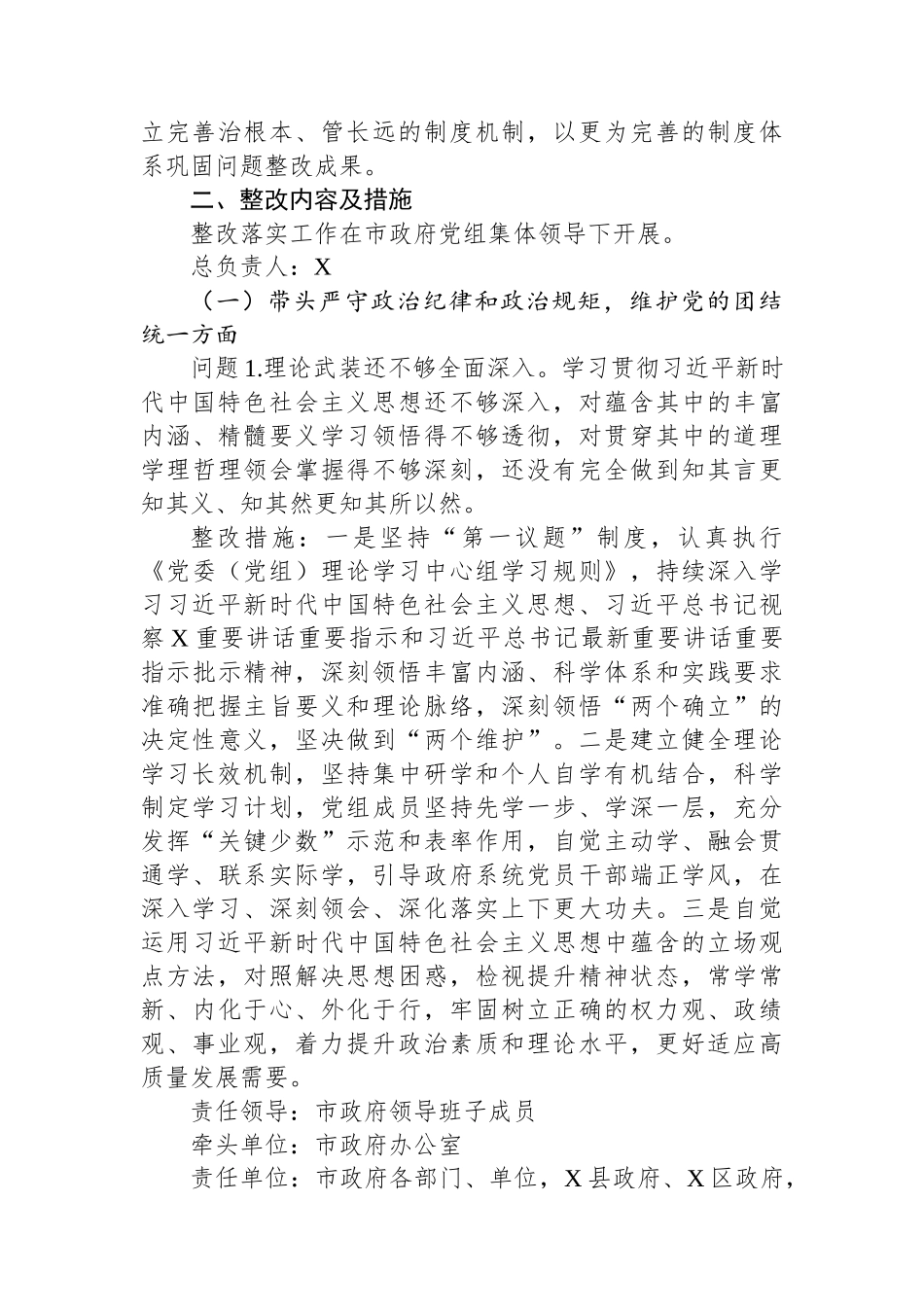 市人民政府党组2024年度民主生活会查摆问题整改落实方案.docx_第2页