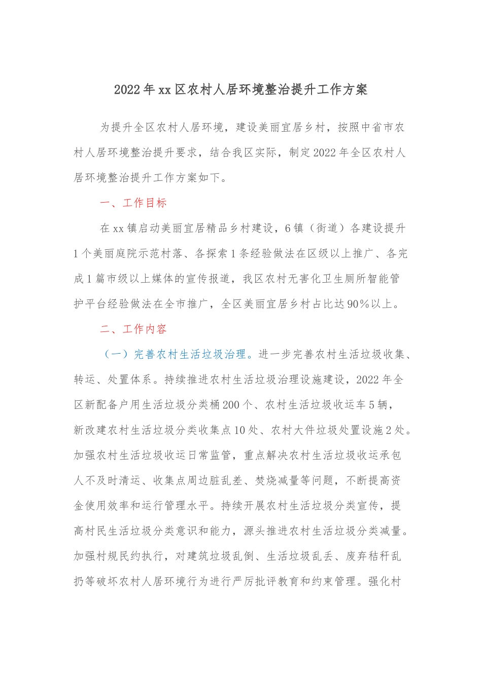 2022年xx区农村人居环境整治提升工作方案.docx_第1页