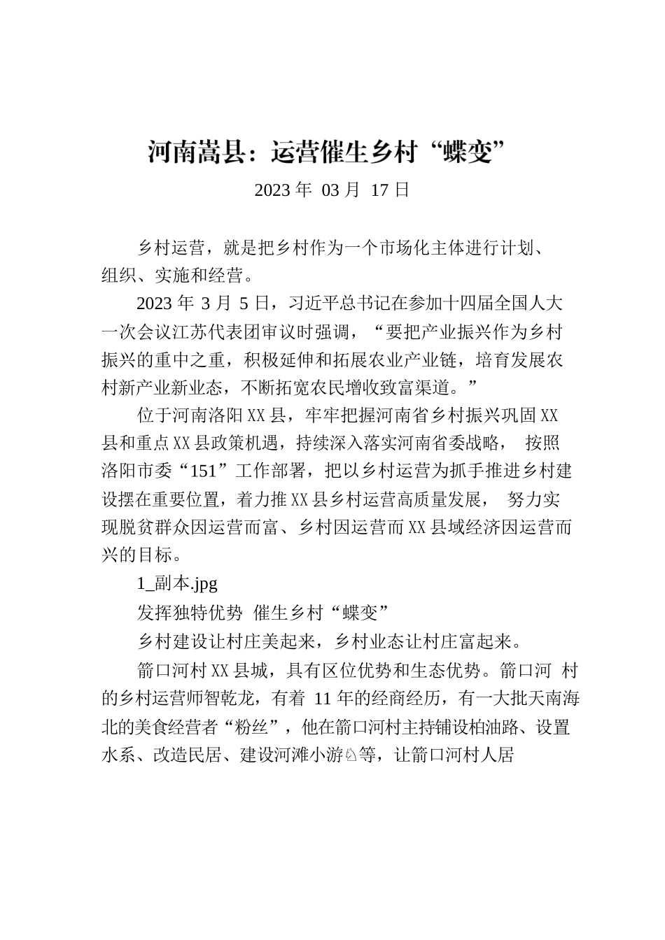XX县：运营催生乡村“蝶变”.docx_第1页