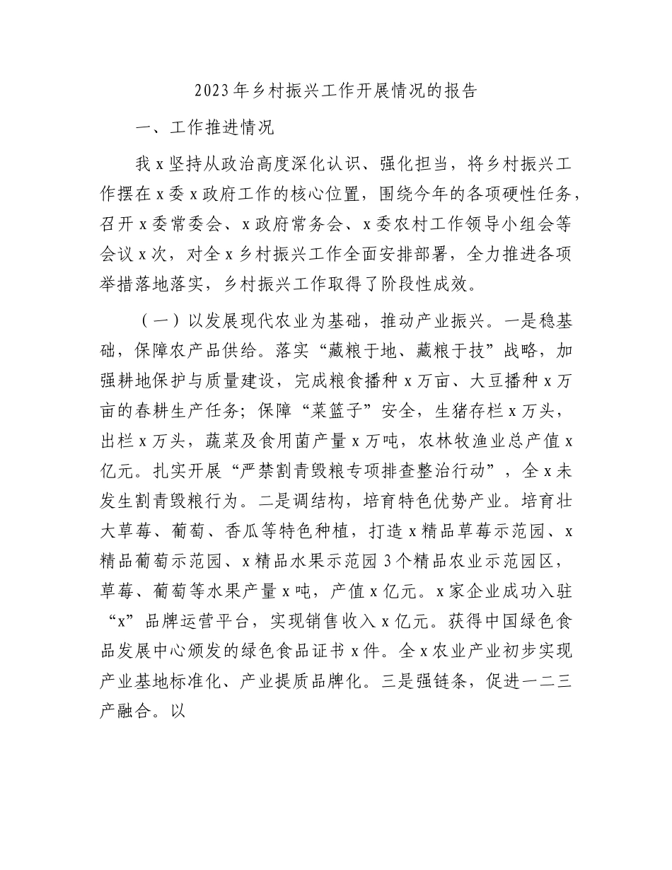 2023年乡村振兴工作开展情况的总结报告.docx_第1页