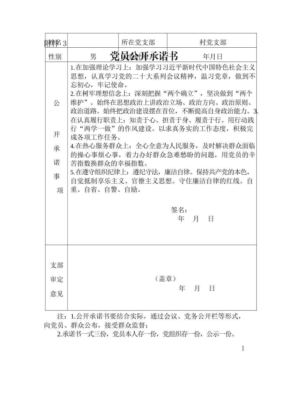 党员公开承诺书.docx_第1页